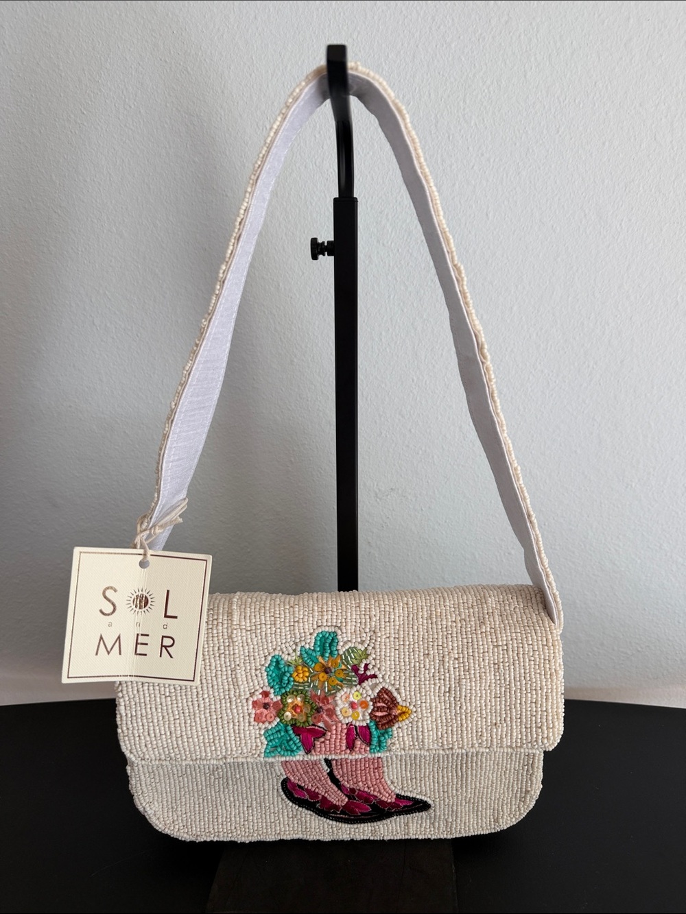 SOL and MĒR | Cowgirl Western Chic Pink Boot/Floral Beaded Shoulder Bag
